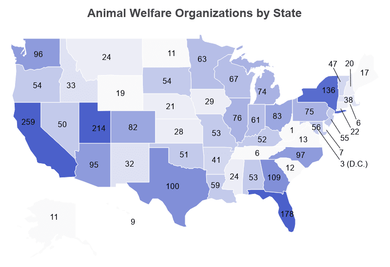 National Map: Animal Welfare Organizations by State