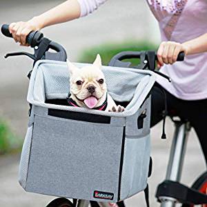 Ventilated Dog Bike Carrier Backpack Bicycle Basket for Dog Pet Bike Handlebar Car Seat for Small Puppy Cat with Mesh Window Safety Strap Soft Sherpa Bed PetAmi Dog Bike Basket 