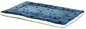 Reversible Paw Print Pet Bed in Blue & White Synthetic Fur Reversible Paw Print Pet Bed in Blue & White Synthetic Fur
